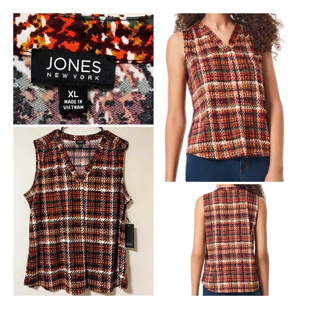NWT Jones New York Women's Sleeveless Printed Pleat-Front Moss Crepe Top Size XL